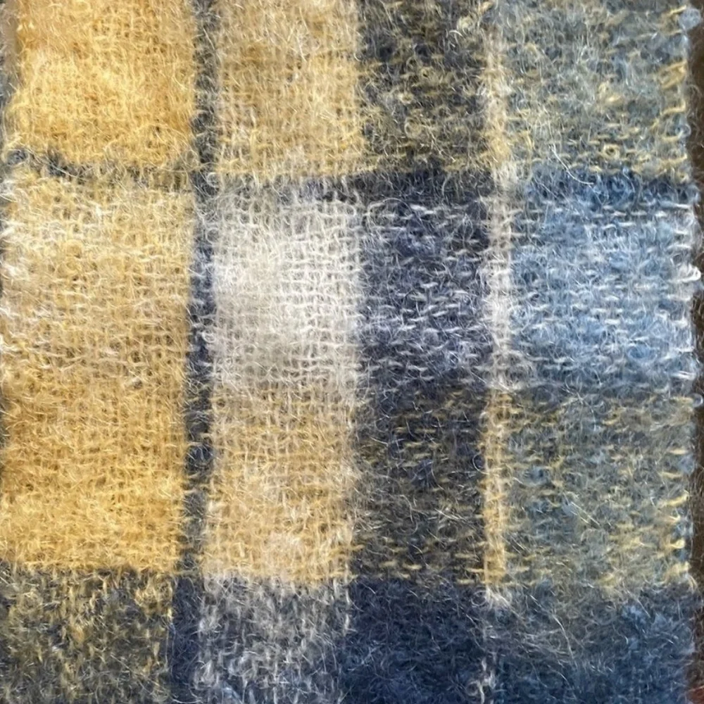 ST ALBANS Australia Pure Mohair Wool Plaid Winter Scarf Yellow Blue Cream